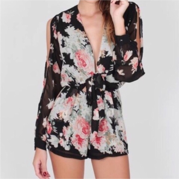 Cotton Candy Black Floral Romper - Picture 1 of 7